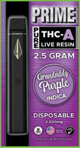 Prime | Pure THC-A Live Resin Disposable 2.5g - Indica Grandaddy Purple
