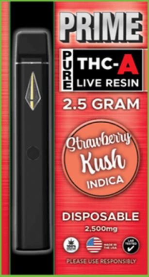 Prime | Pure THC-A Live Resin Disposable 2.5g - Indica Strawberry Kush