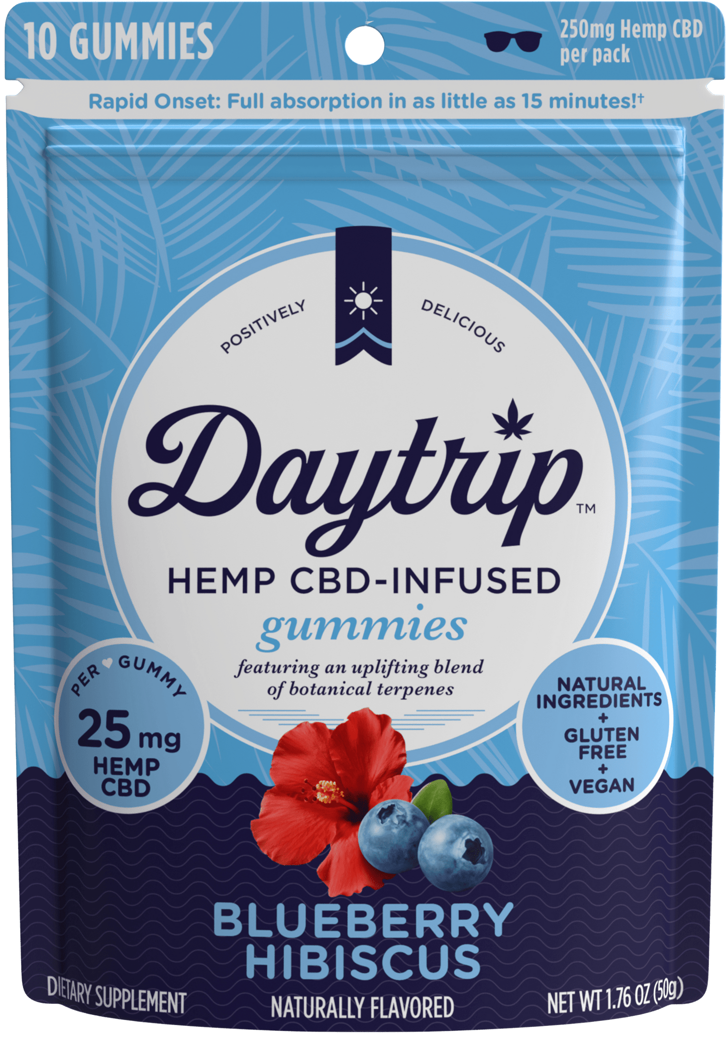 Daytrip | Blueberry Hibiscus Hemp CBD Infused Gummies - 250mg / 10 Count