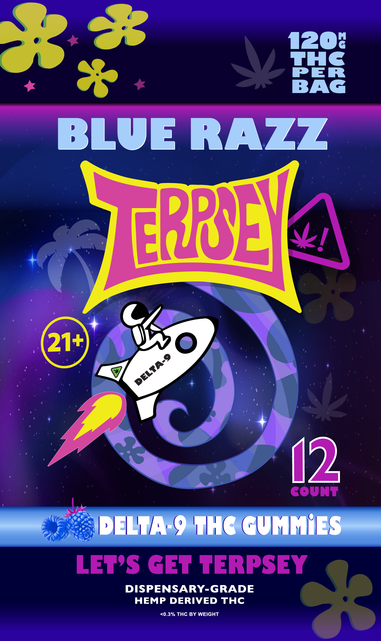 Terpsey | Blue Razz Delta-9 THC Gummies - 120mg / 12 Count