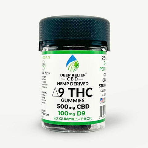 Deep Relief CBD | Delta 9 + CBD Gummies - 500mg CBD + 100mg D9 / 10 Count