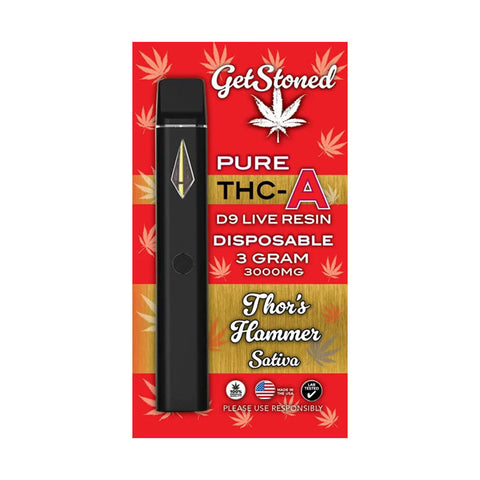 Get Stoned | Pure THC-A Delta 9 Vape 3 grams - 3000mg Thor's Hammer Sativa