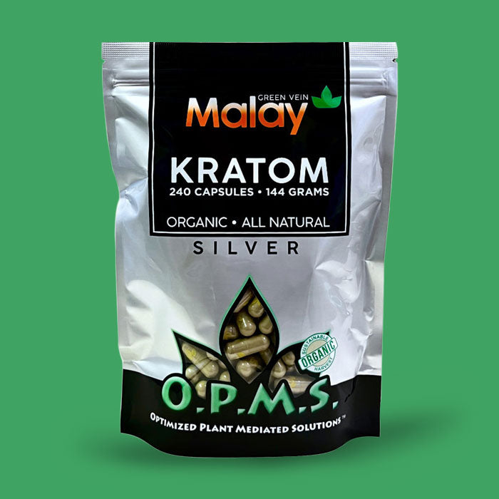 Buy OPMS Silver Super Green Malay Kratom Capsules 240 Count Online