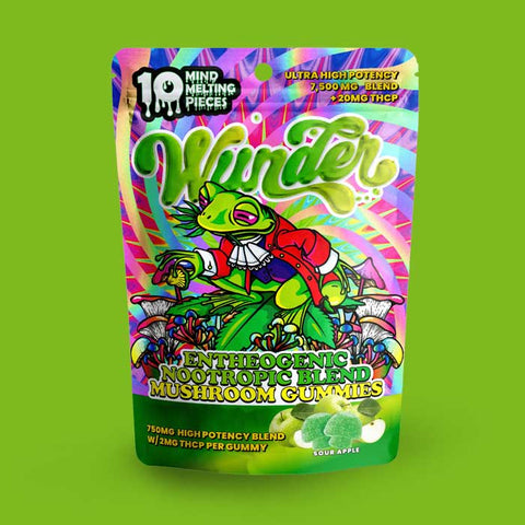 Wunder | Sour Apple Entheogenic Nootropic Blend Mushroom+ THC-P Gummies - 7500mg + 20mg / 10 Count